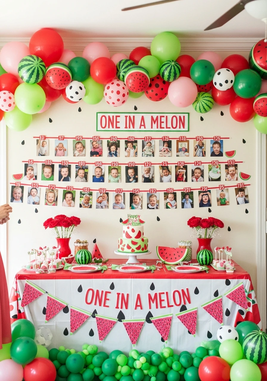Milestone Photo Display - One in a Melon First Birthday Ideas