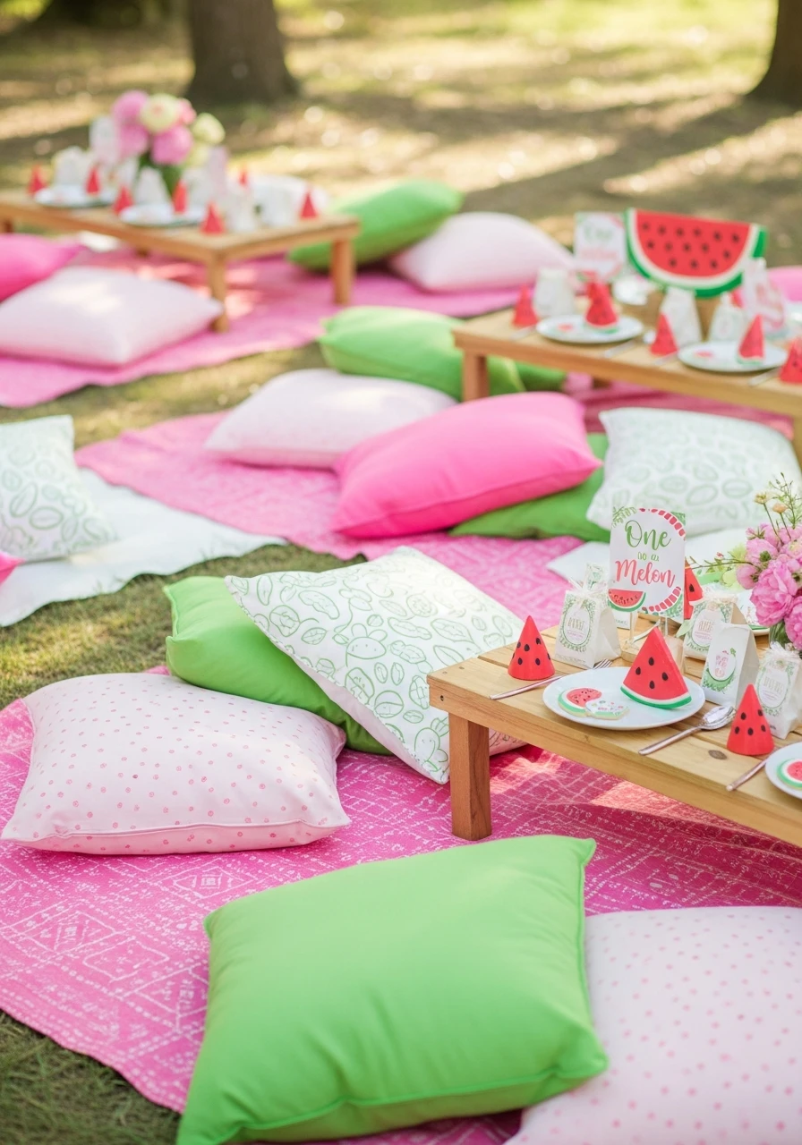 Picnic Seating Area - One in a Melon First Birthday Ideas