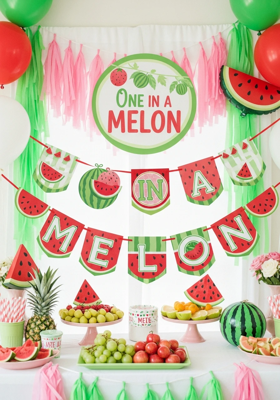 Name Banner Decor - One in a Melon First Birthday Ideas