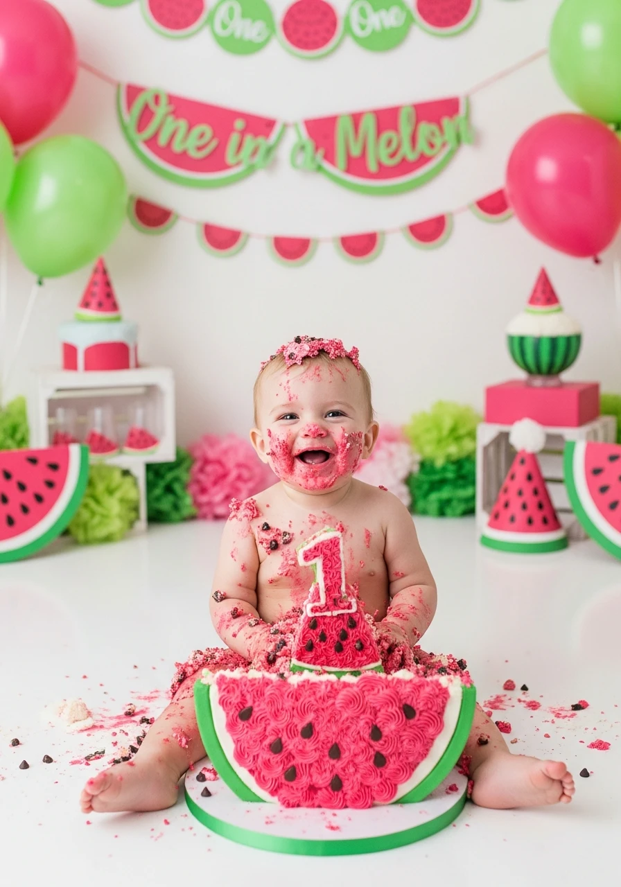 Smash Cake Fun - One in a Melon First Birthday Ideas