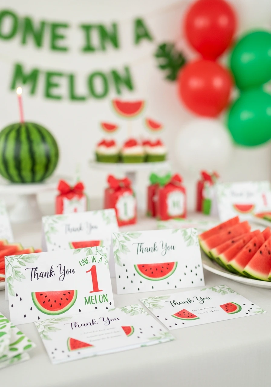 Themed Thank-You Cards - One in a Melon First Birthday Ideas