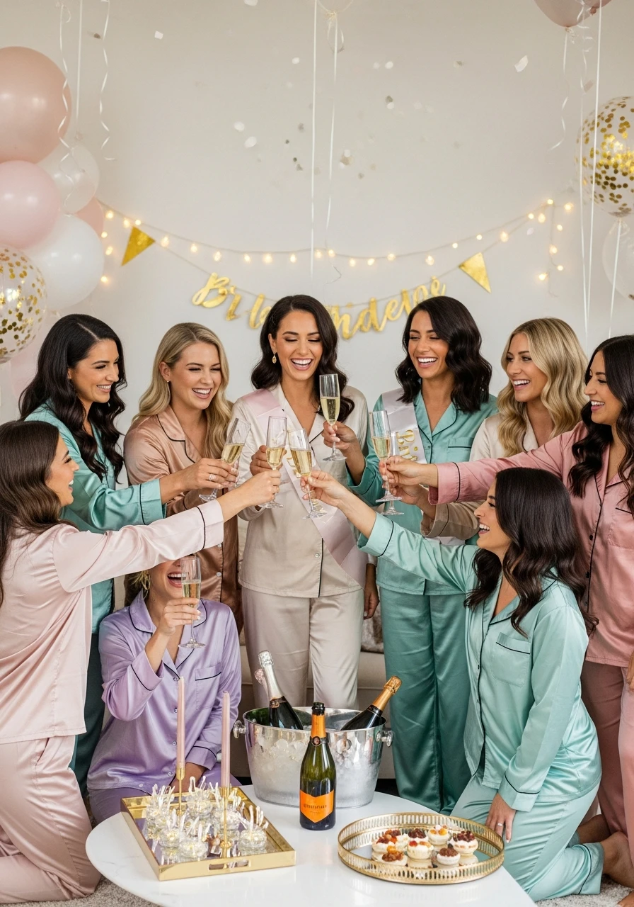 Matching Pajamas for All - PJs and Prosecco Bachelorette Party Ideas