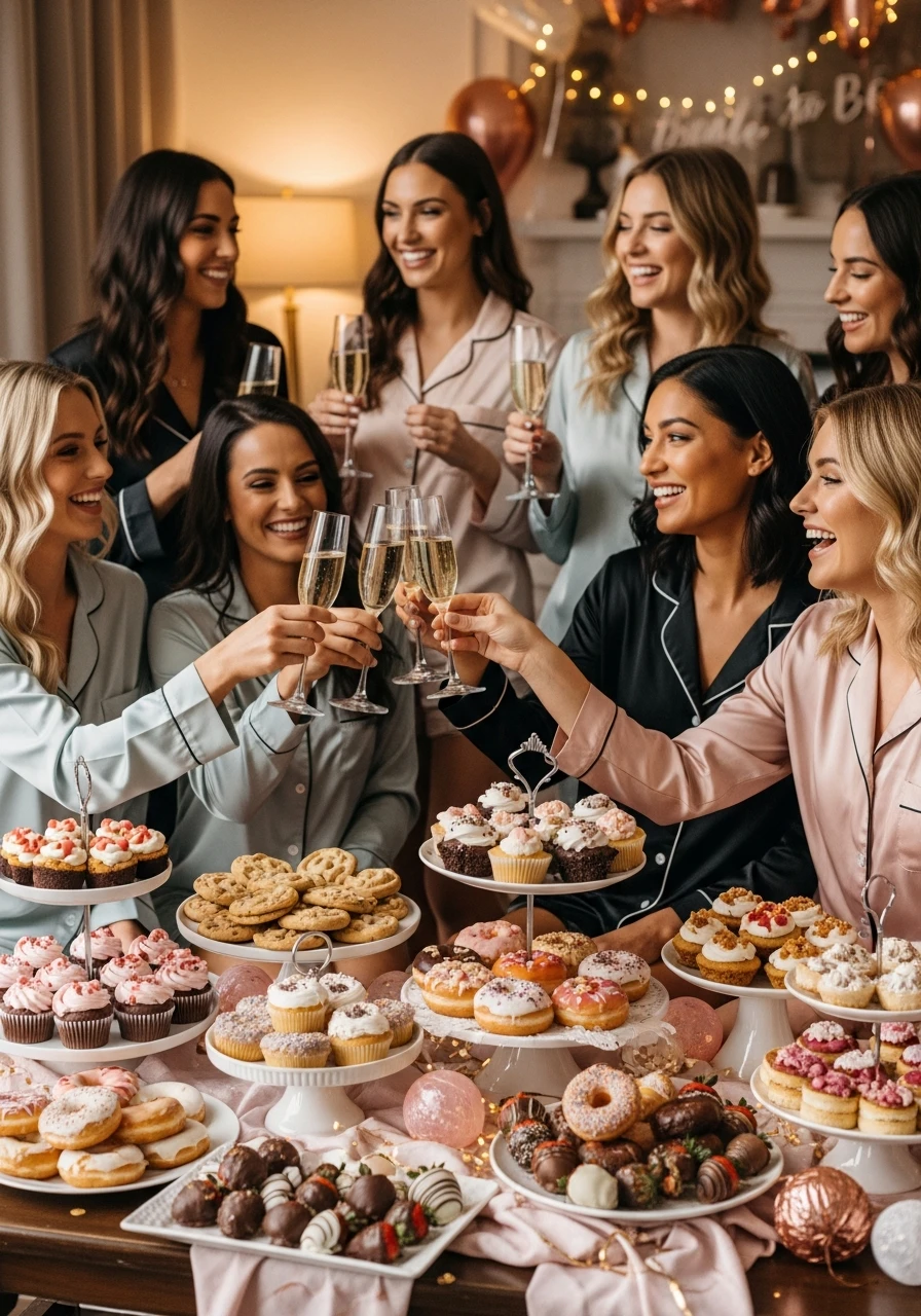 Late-Night Dessert Bar - PJs and Prosecco Bachelorette Party Ideas
