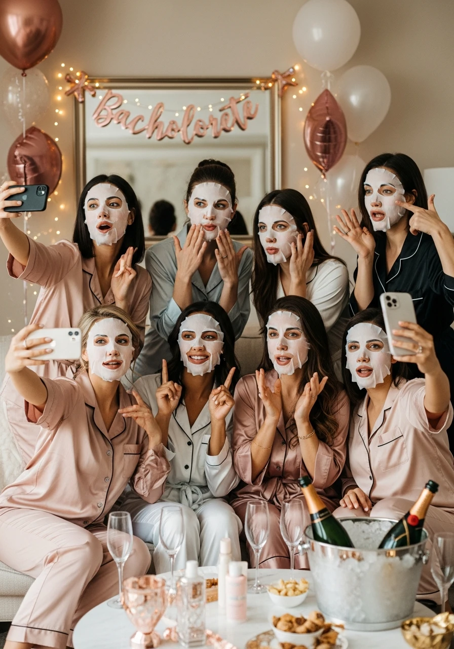 Face Mask Selfie Moment - PJs and Prosecco Bachelorette Party Ideas