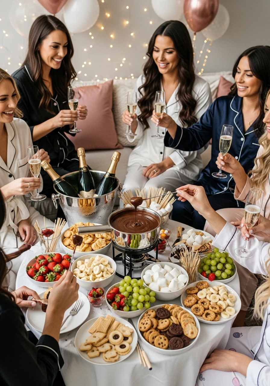 Chocolate Fondue Station - PJs and Prosecco Bachelorette Party Ideas