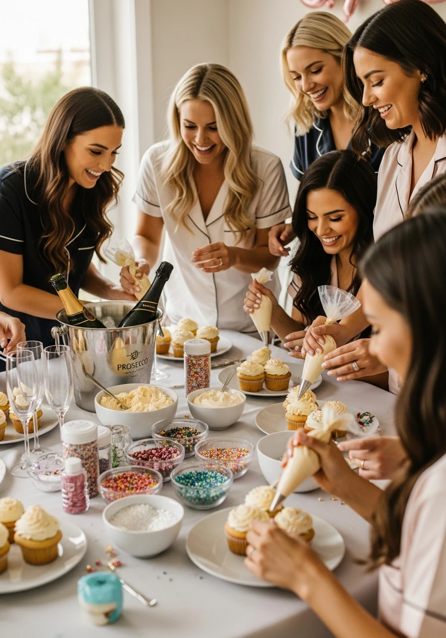 Champagne Cupcake Decorating - PJs and Prosecco Bachelorette Party Ideas