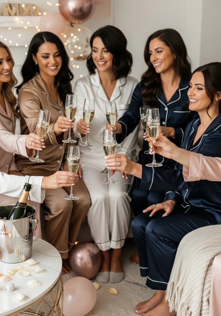 Personalized Champagne Flutes - PJs and Prosecco Bachelorette Party Ideas
