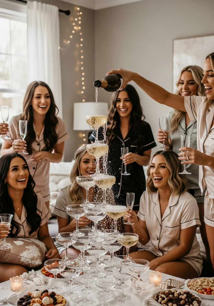 Glam Prosecco Tower - PJs and Prosecco Bachelorette Party Ideas