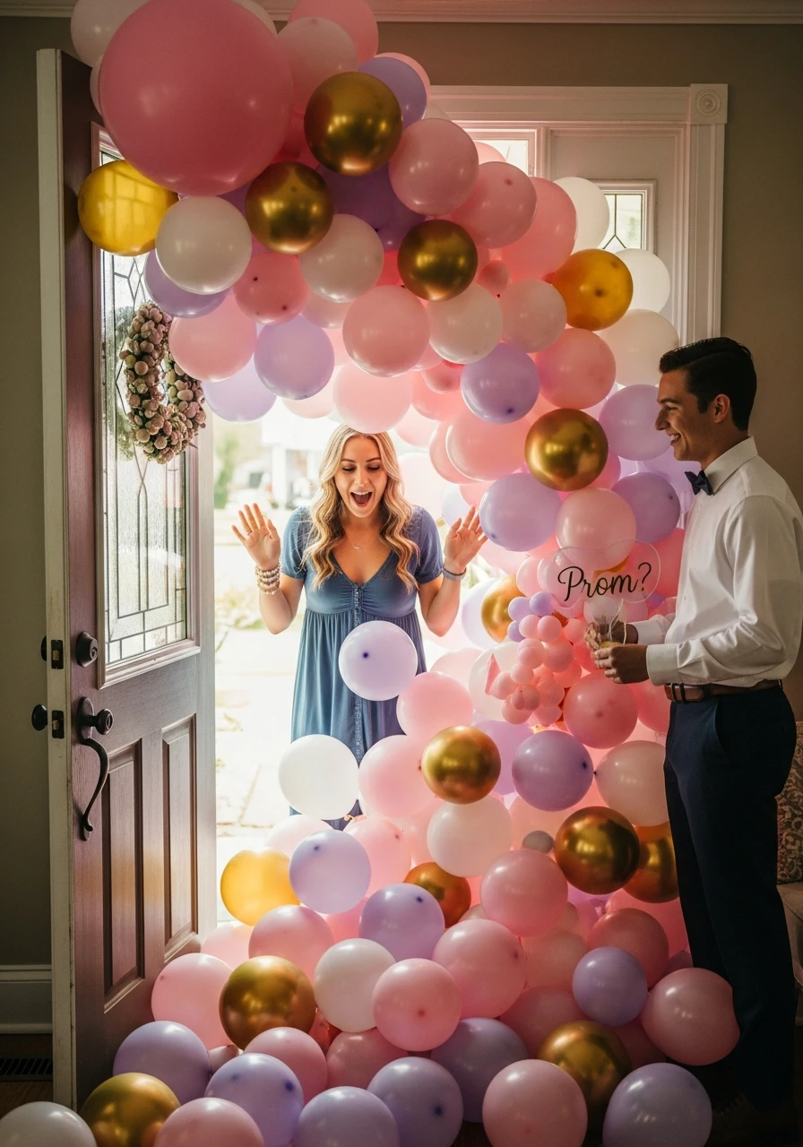 Balloon Surprise Promposal Idea - 40 Promposal Ideas for Girlfriend