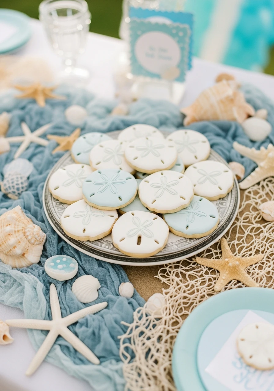 Delicate Sand Dollar Cookies - Sea You Soon Baby Shower Theme Ideas