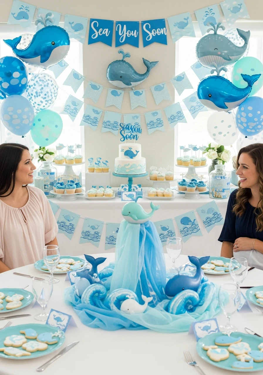 Charming Whale Decor - Sea You Soon Baby Shower Theme Ideas