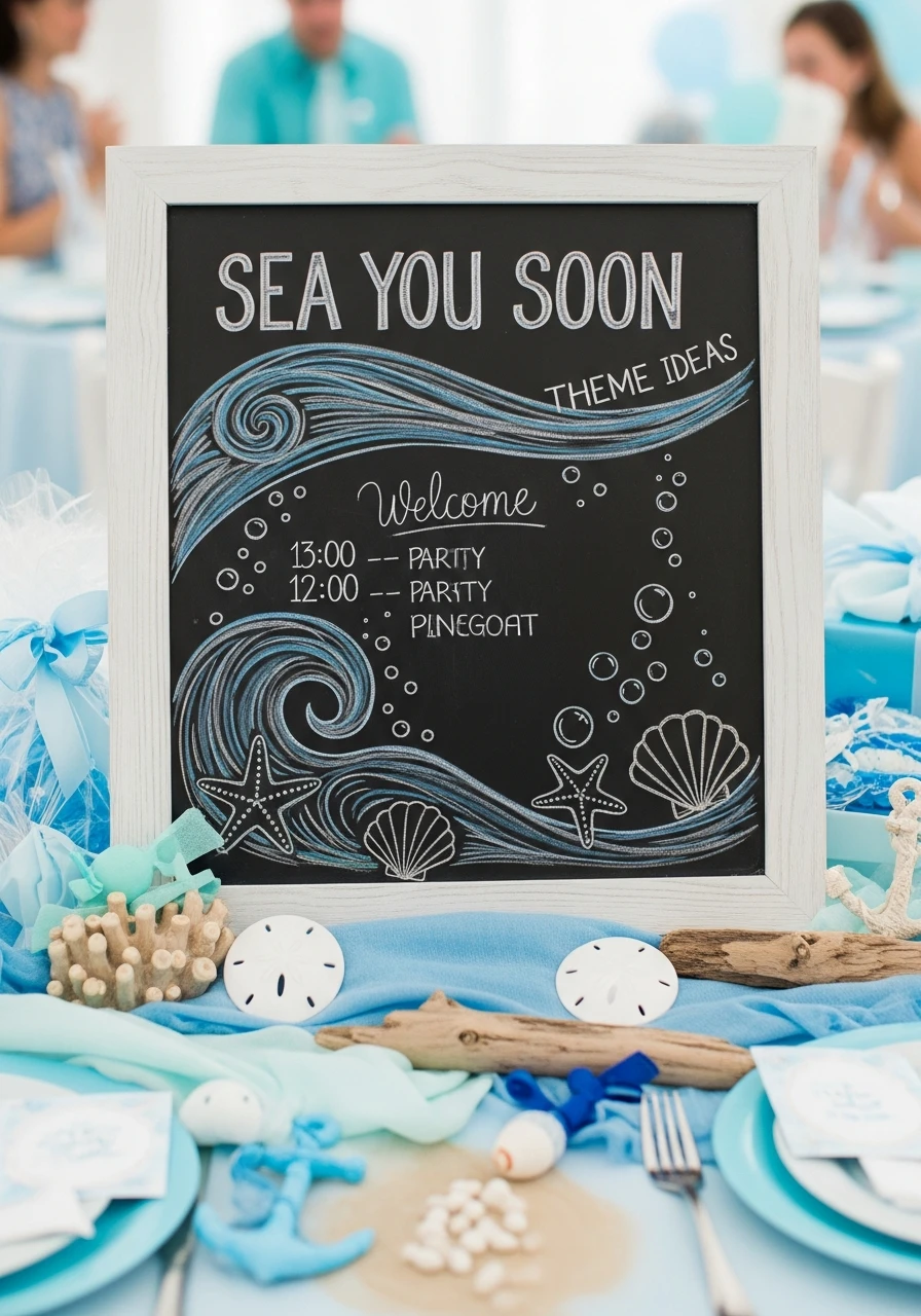 Themed Chalkboard Schedule - Sea You Soon Baby Shower Theme Ideas
