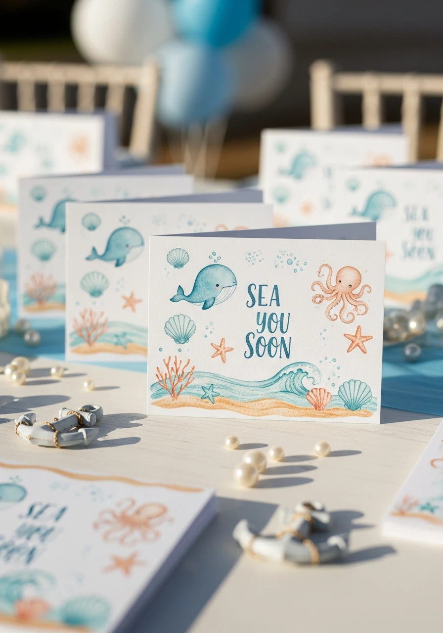 Ocean Thank-You Cards - Sea You Soon Baby Shower Theme Ideas