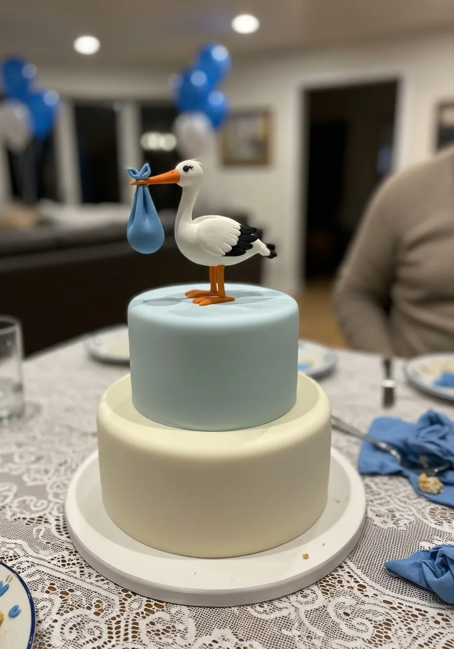 13. Elegant Stork Delivery Cake