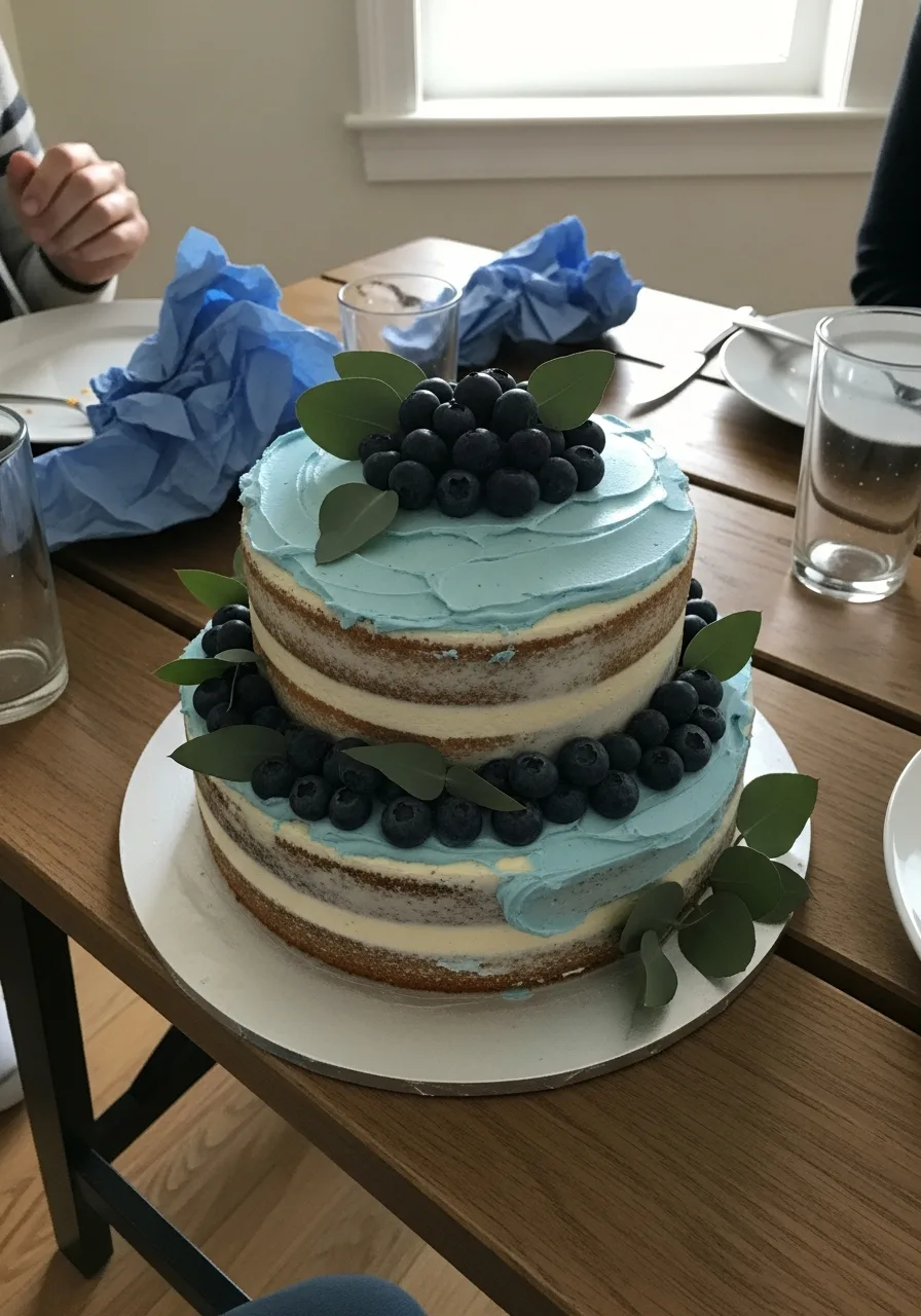 15. Rustic Naked Blue Cake