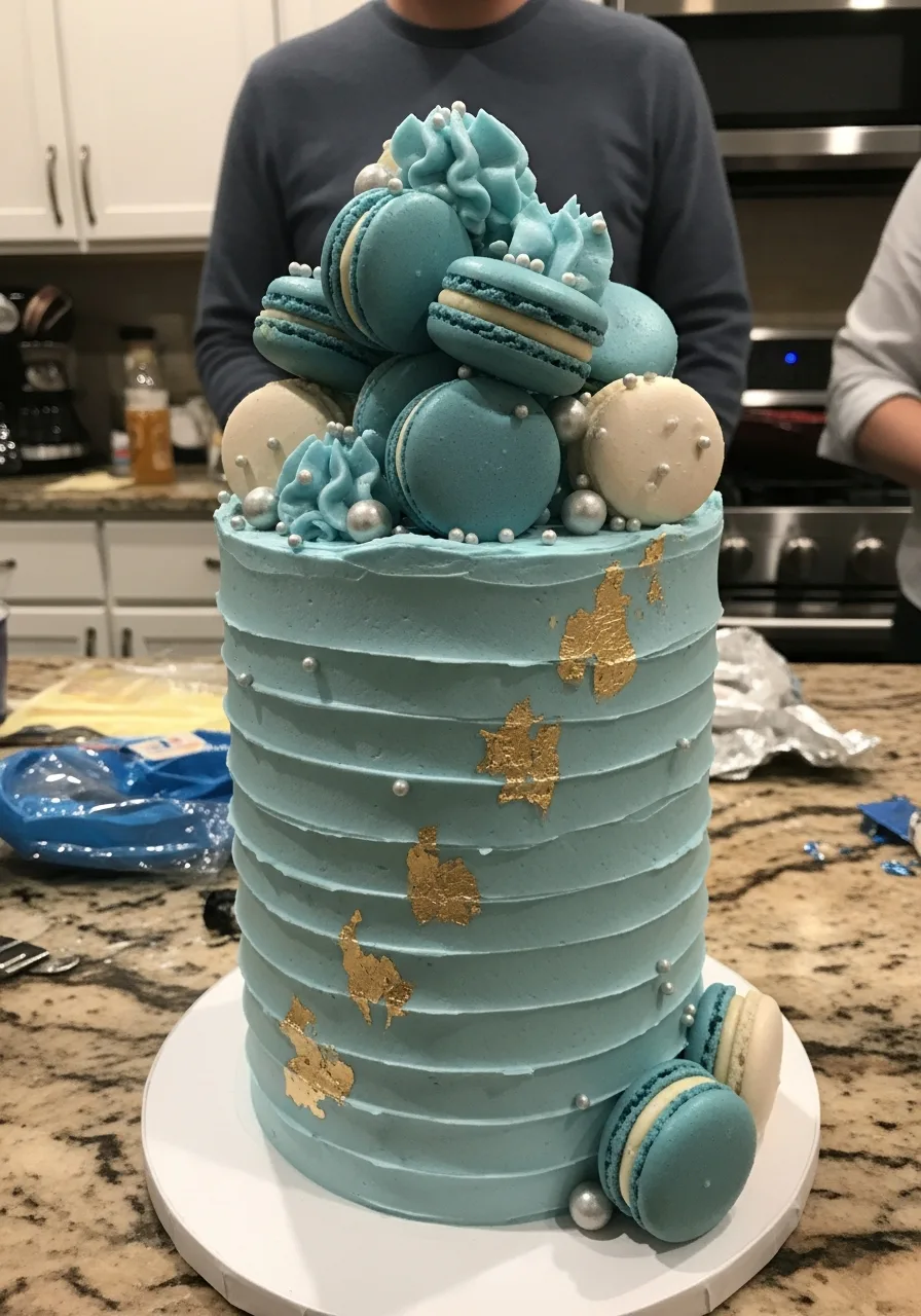 24. Luxury Macaron Topped Cake