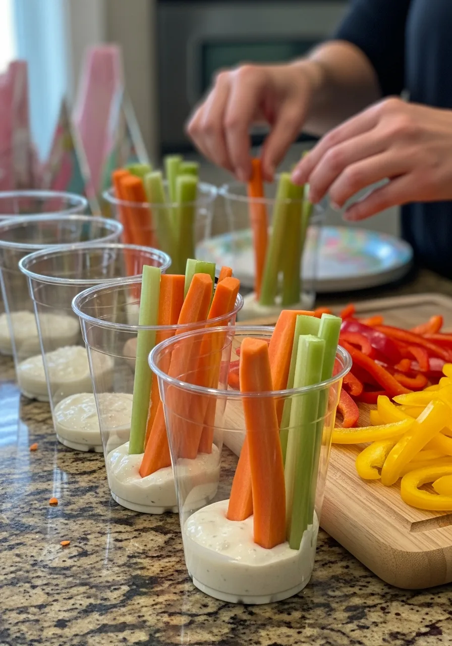 28. Veggie Cups with Ranch Dip