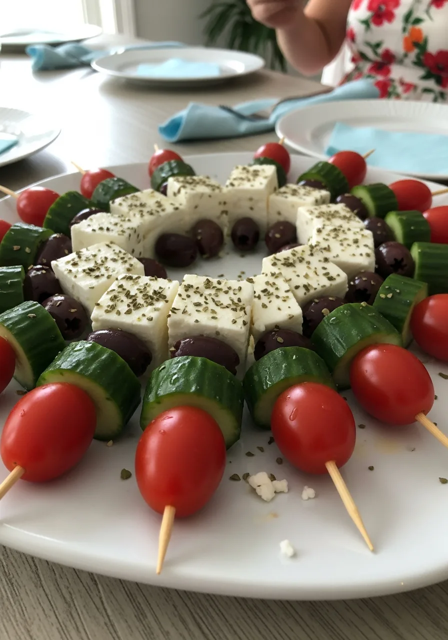 35. Greek Salad Skewers with Feta
