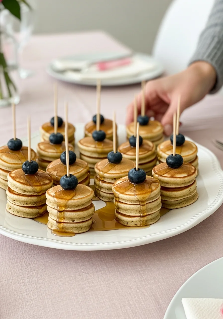 46. Mini Pancake Stacks with Syrup