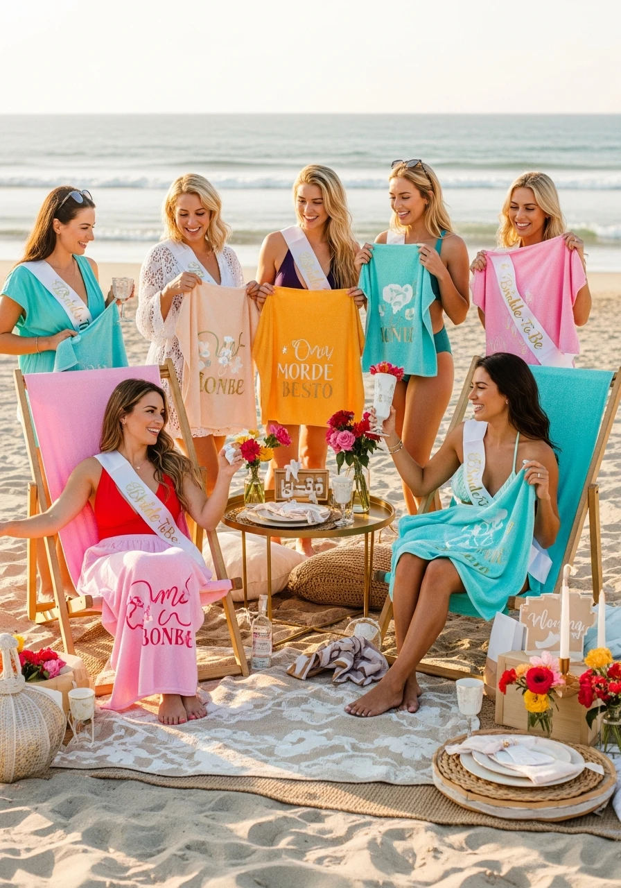 Personalized Beach Towels - beach bachelorette party ideas