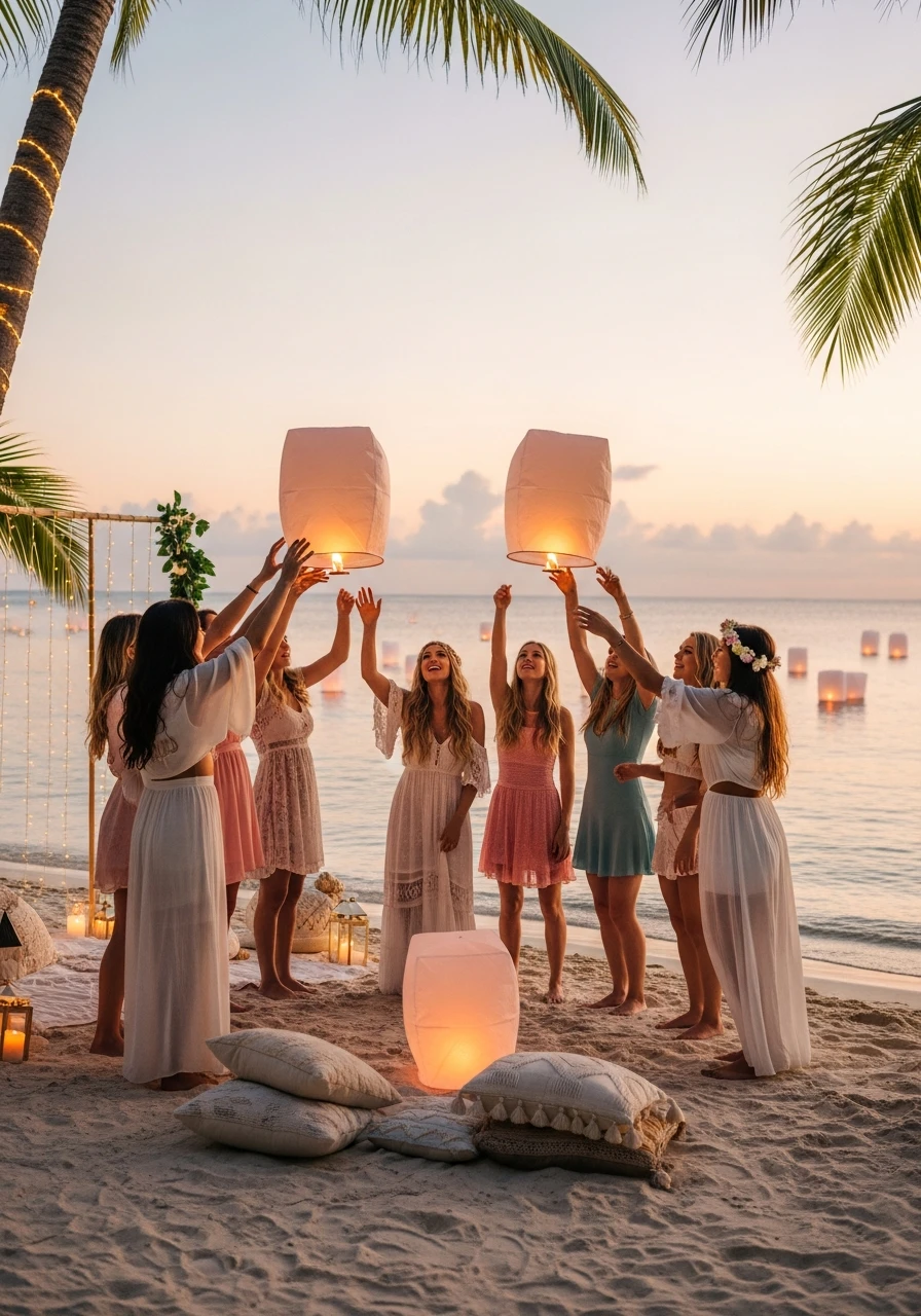 Floating Lantern Moment - beach bachelorette party ideas