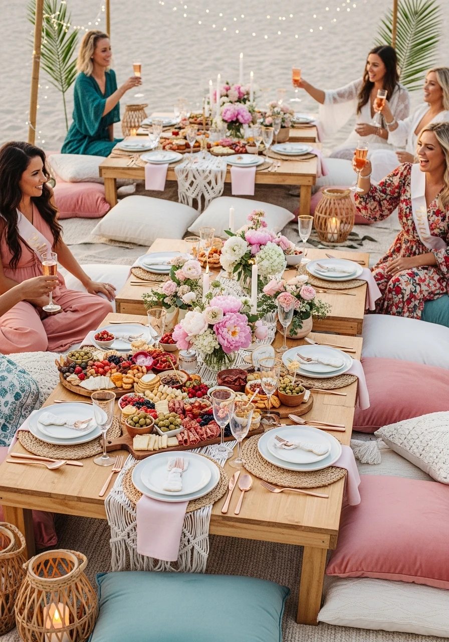 Luxury Beach Picnic Setup - beach bachelorette party ideas