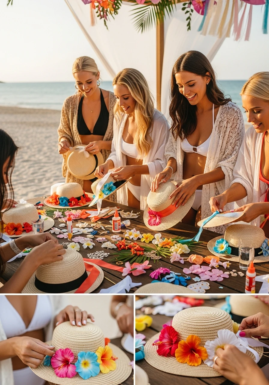 Sunhat Decorating - beach bachelorette party ideas