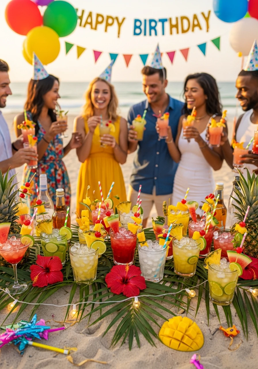 Tropical Mocktail Bar - Beach Birthday Party Ideas