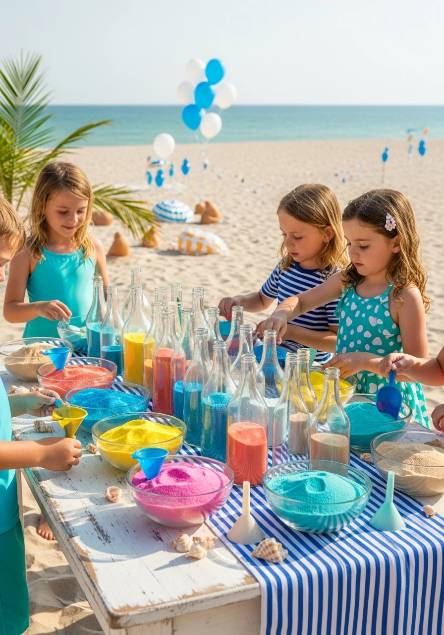 Sand Art Stations - Beach Birthday Party Ideas