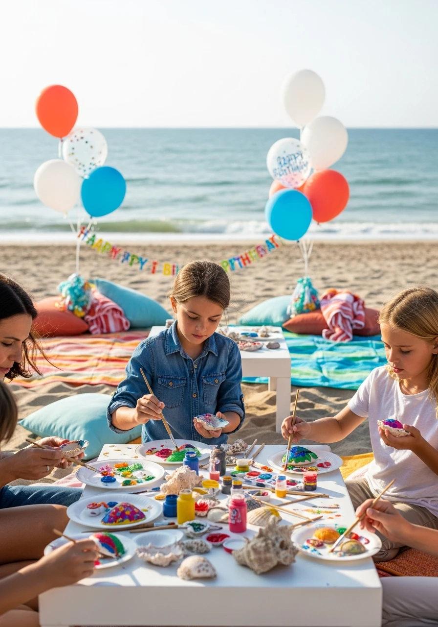 Seashell Painting Activity - Beach Birthday Party Ideas