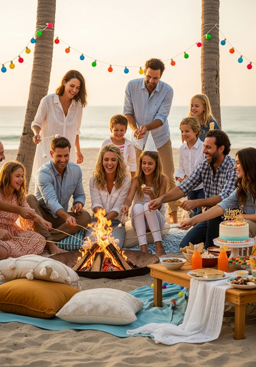 Bonfire Storytelling & S'mores - Beach Birthday Party Ideas