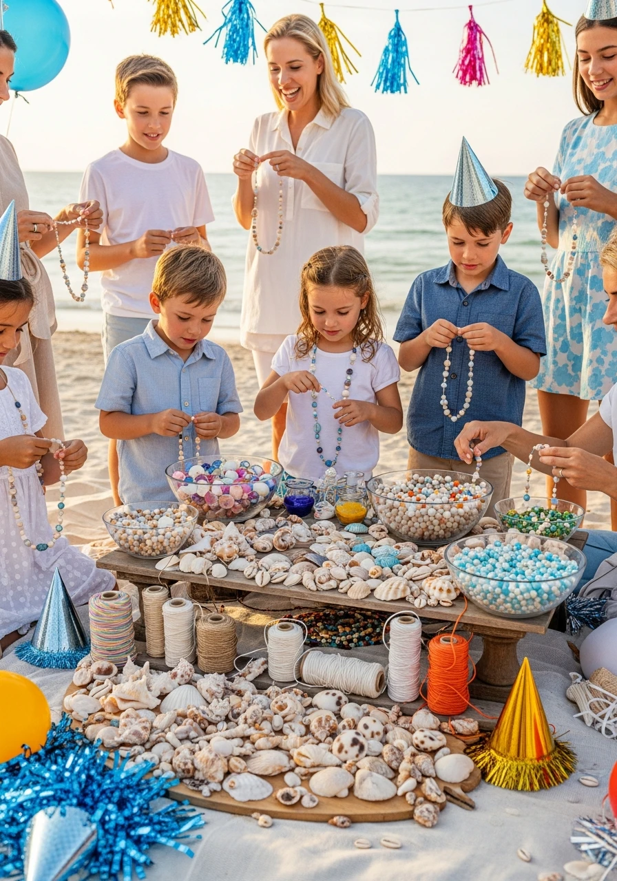 Seashell Necklace Station - Beach Birthday Party Ideas