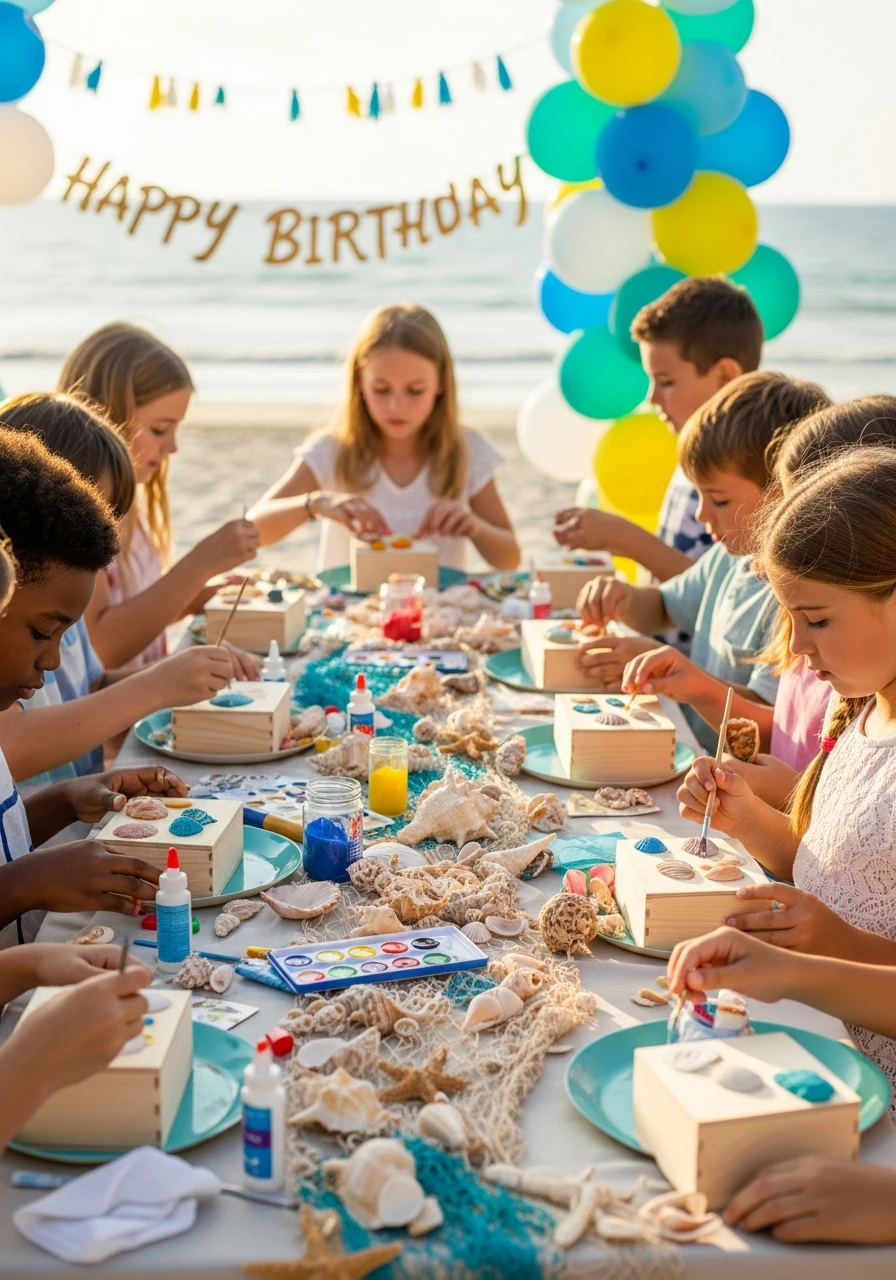 Seashell Treasure Boxes - Beach Birthday Party Ideas