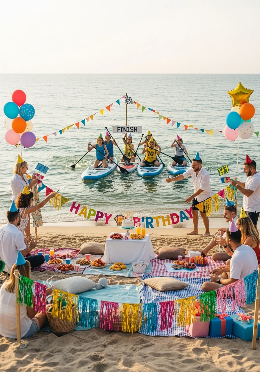 Paddleboard Race Challenge - Beach Birthday Party Ideas