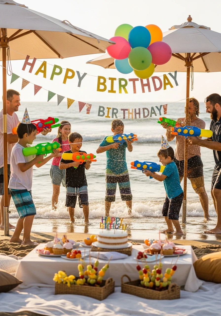 Water Gun Beach Play - Beach Birthday Party Ideas