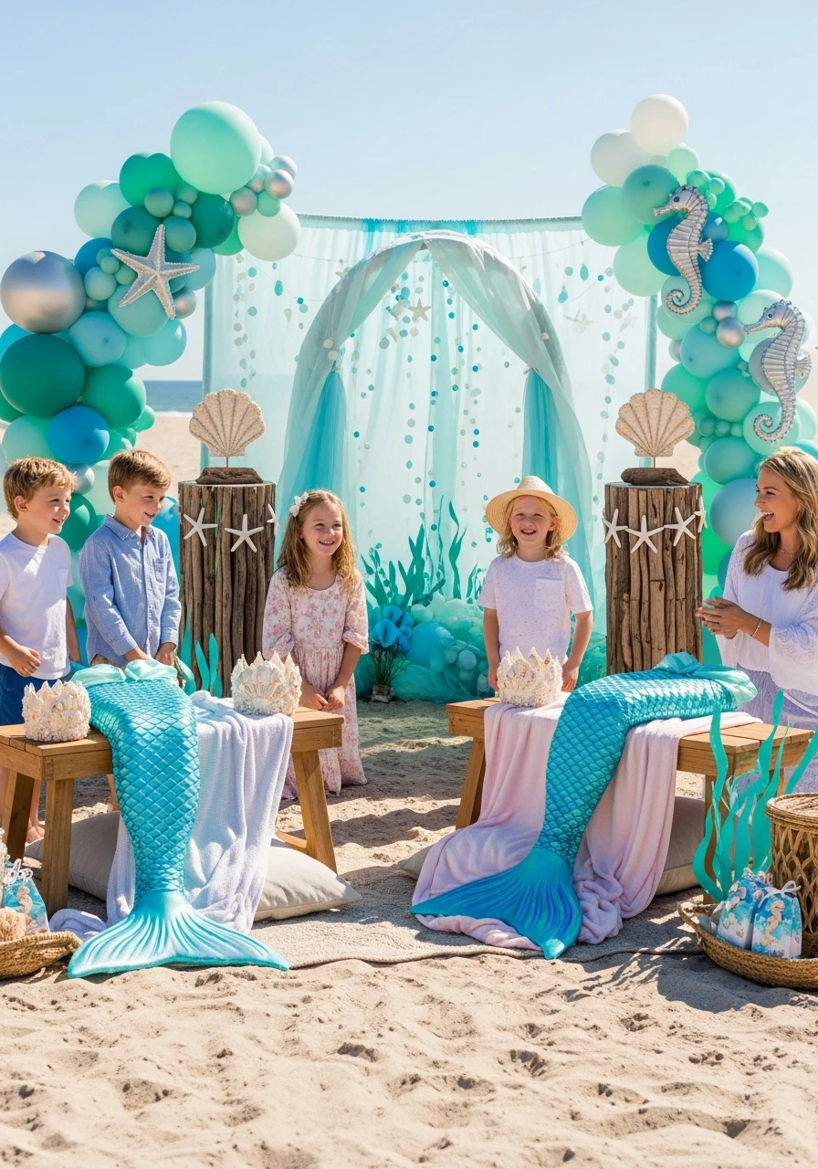 Mermaid Photo Shoot - Beach Birthday Party Ideas