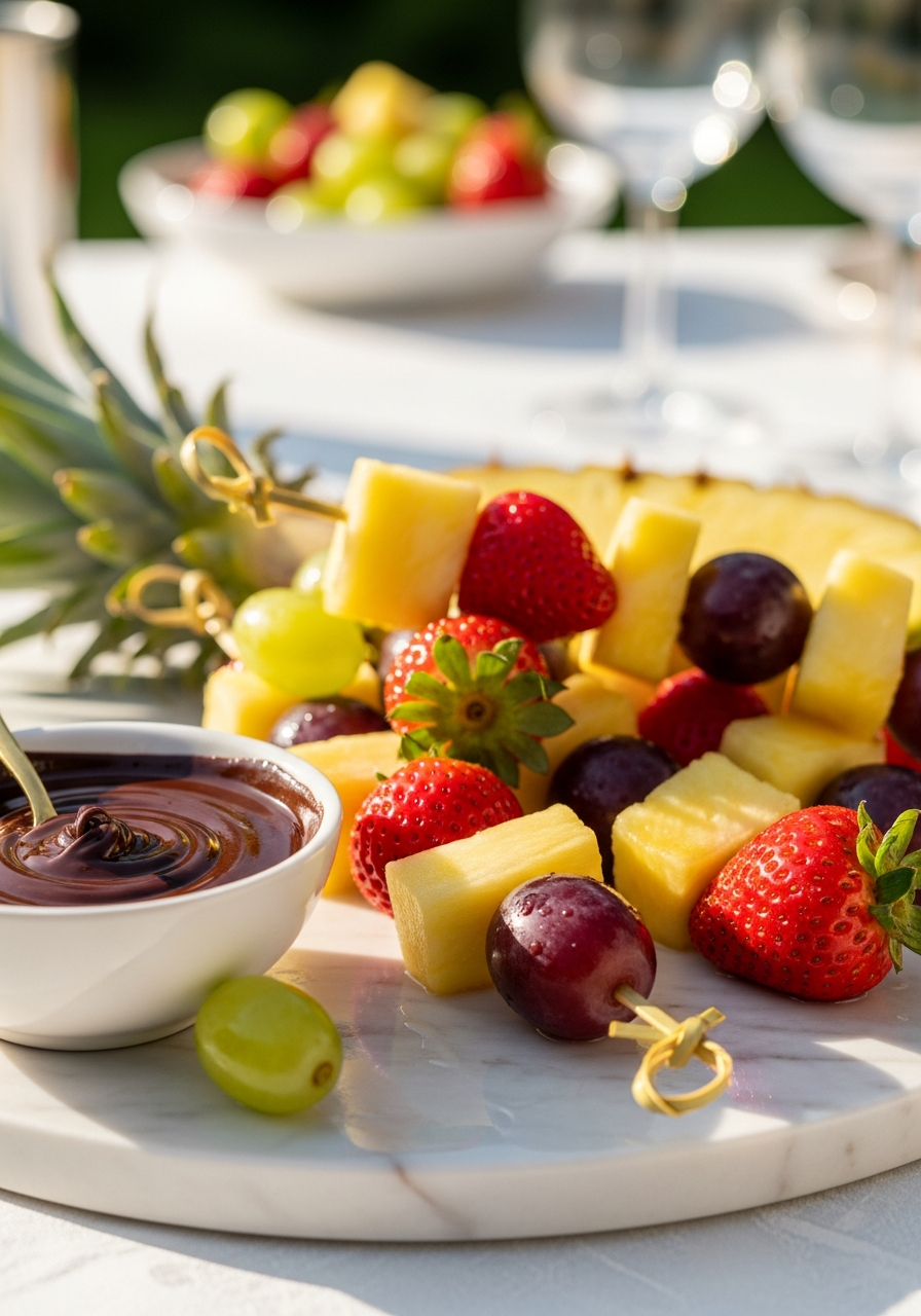 32. Fruit Skewers Chocolate Dip