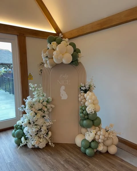 2. Luxe Florals and Sage Balloons