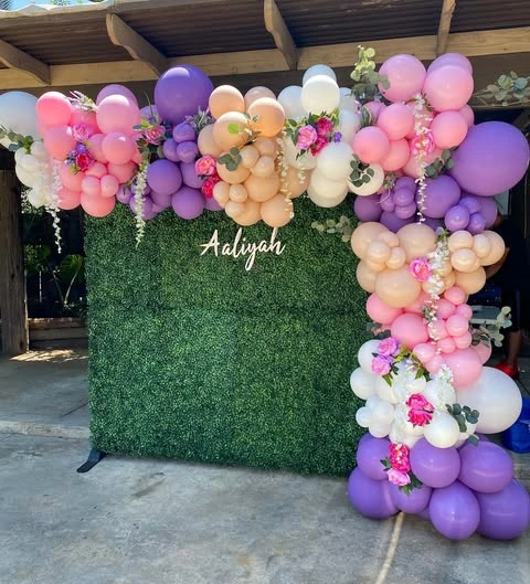 50. Boxwood Wall and Balloons