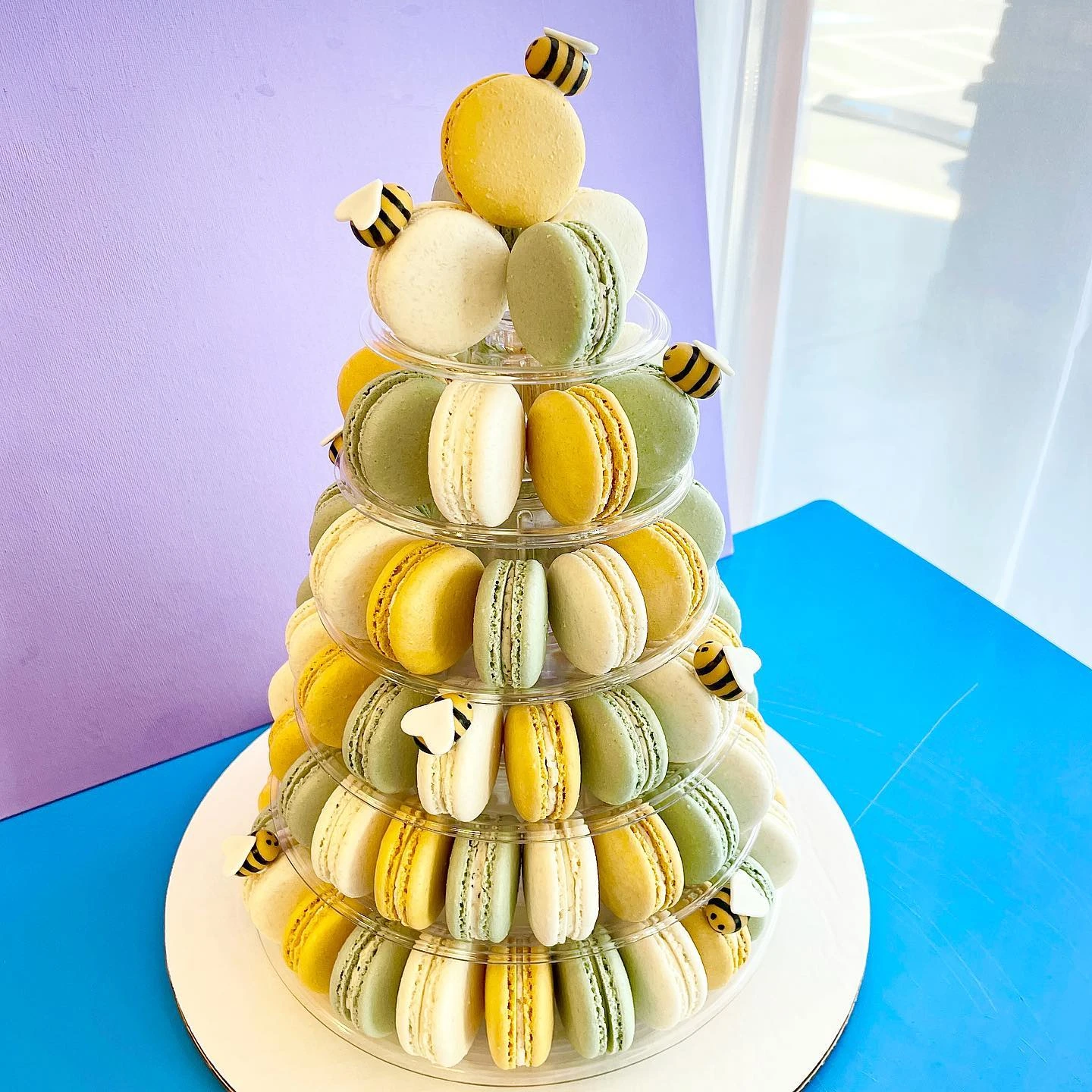 24. Bee Themed Macaron Tower
