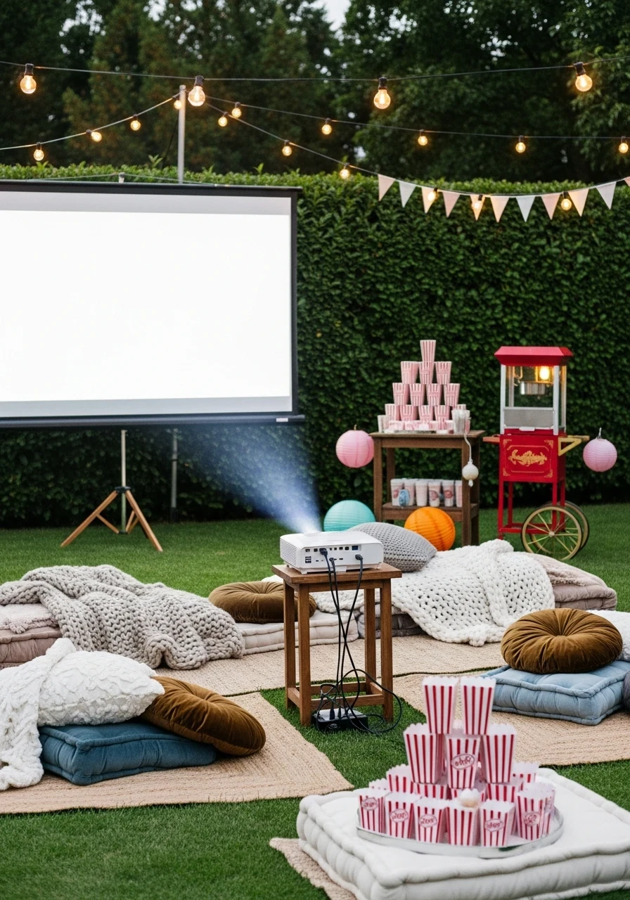 8. Create a Cozy Backyard Movie Zone