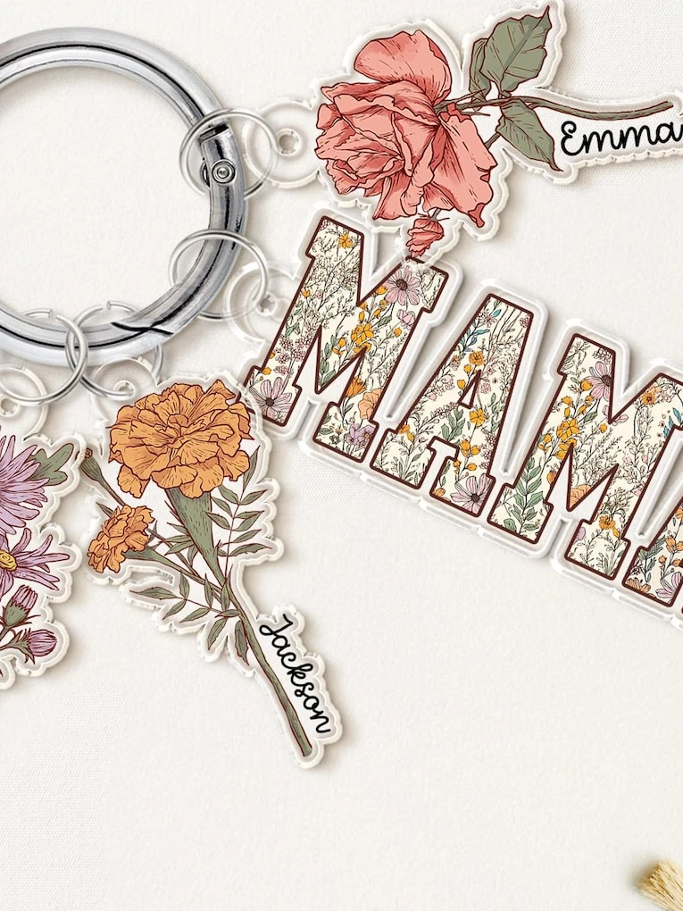27. Personalized Birth Flower Keychain