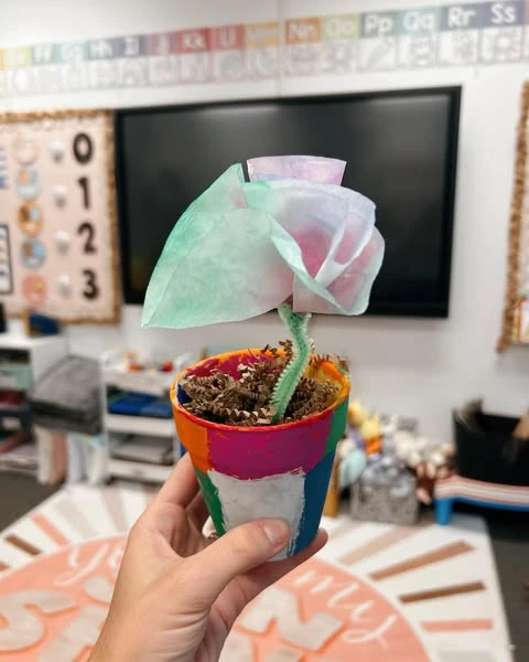 2. Painted Pot & Coffee Filter Flower
