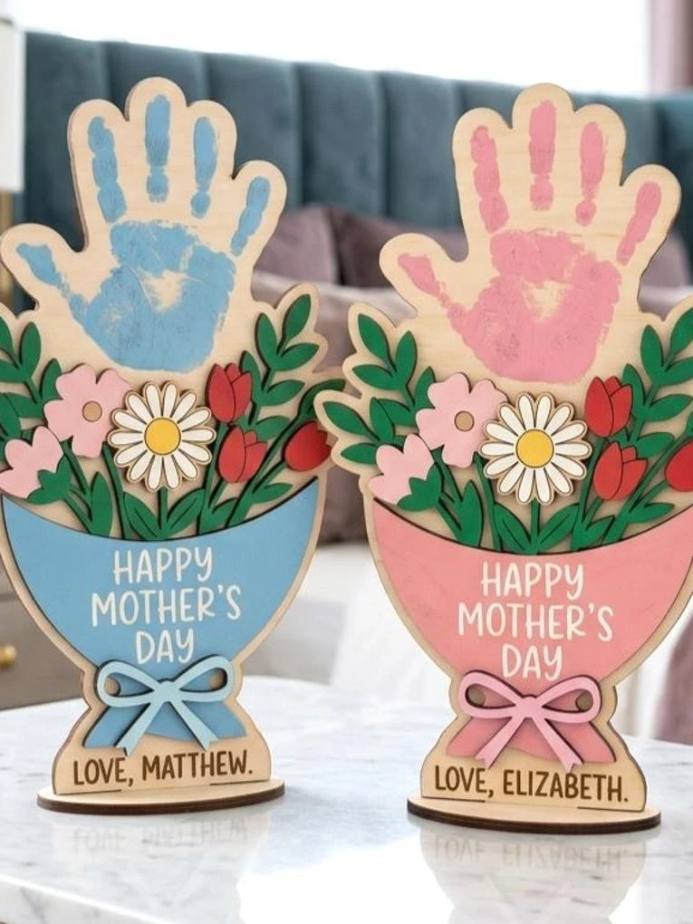 24. Wooden Handprint Bouquet Plaque