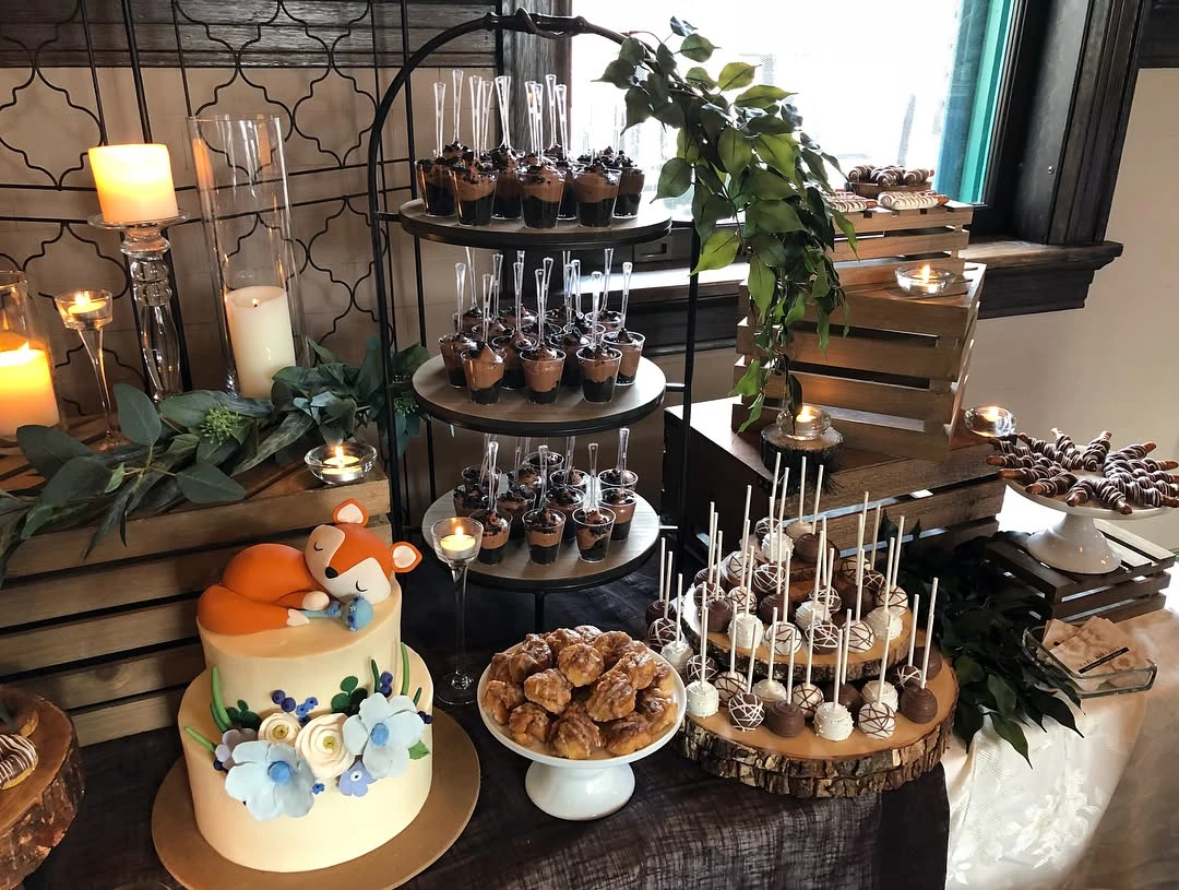 24. Layered Dessert Table Display