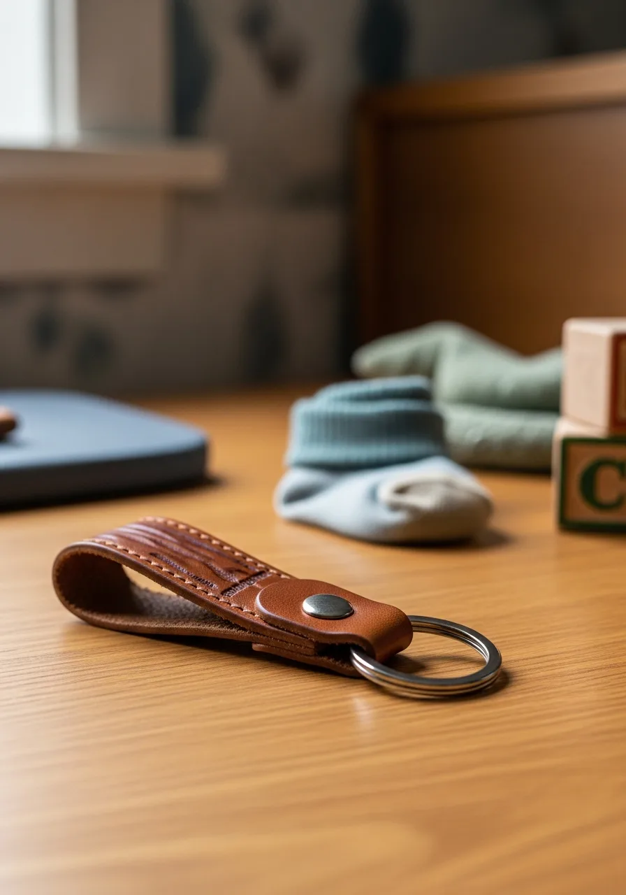 1. Engraved Leather Coordinates Keychain