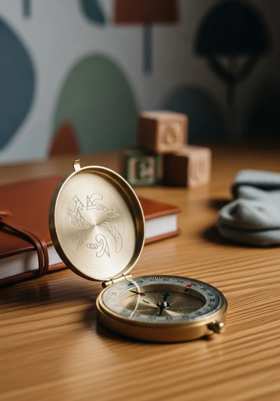9. Engraved Brass Birth Compass