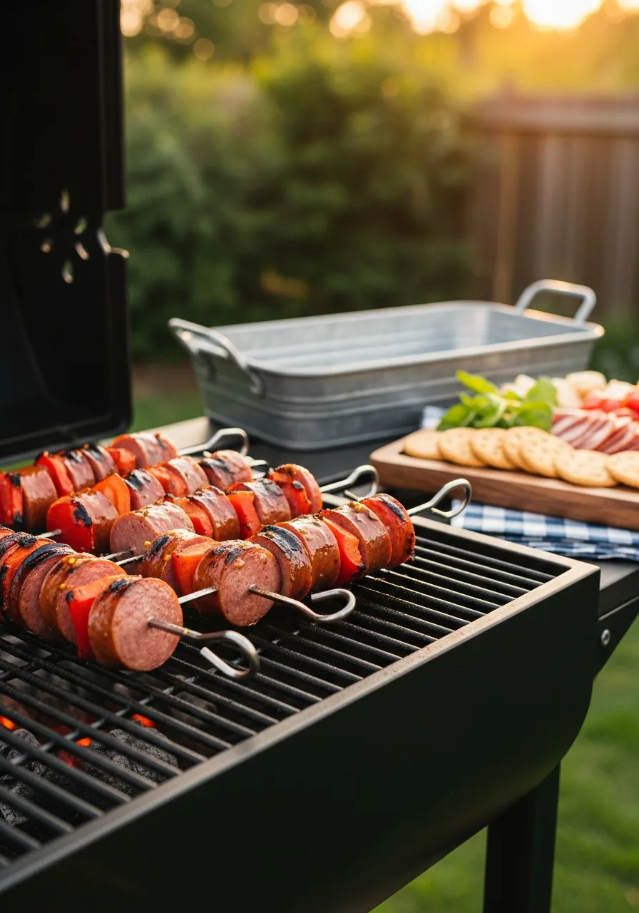 31. Grilled Sausage and Pepper Skewers