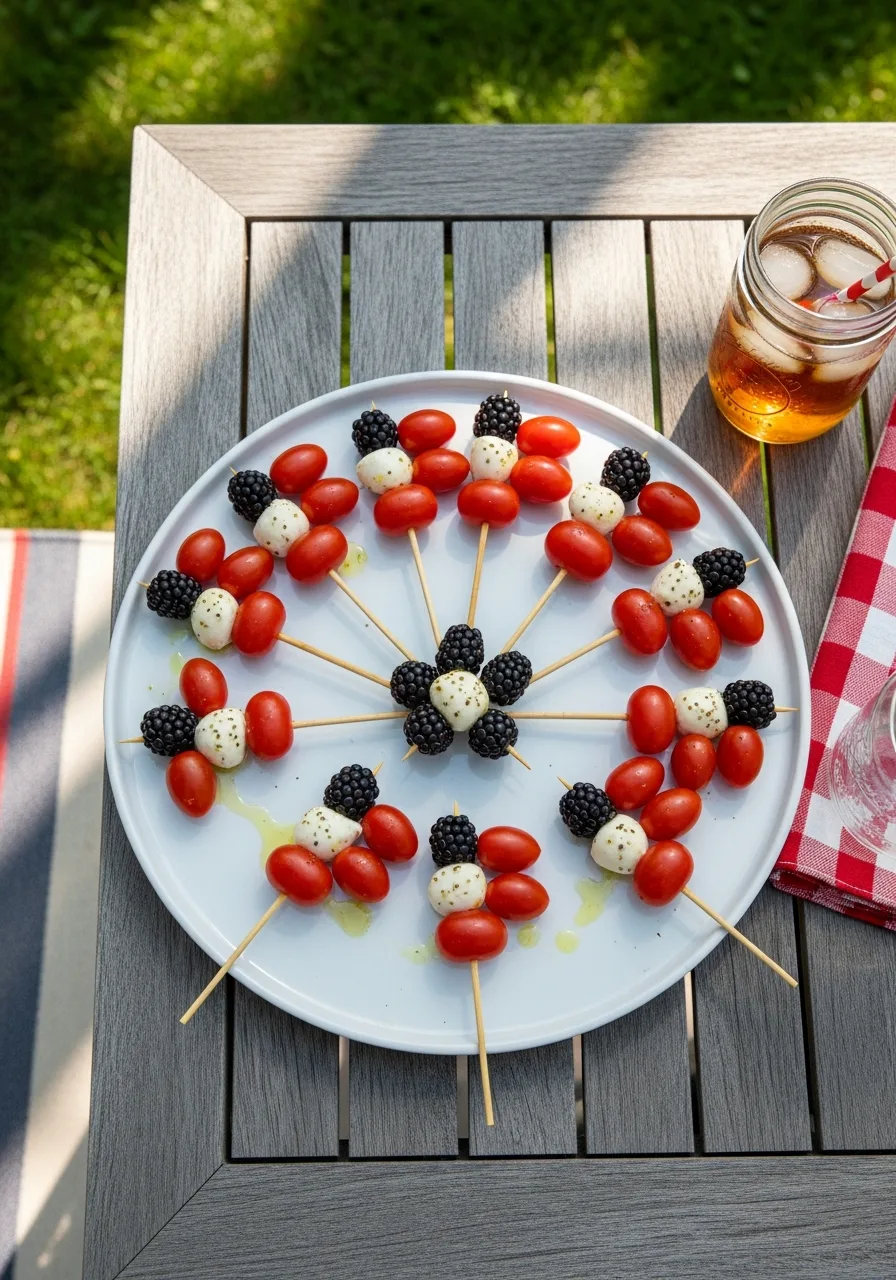 40. Tomato and Mozzarella Flag Skewers