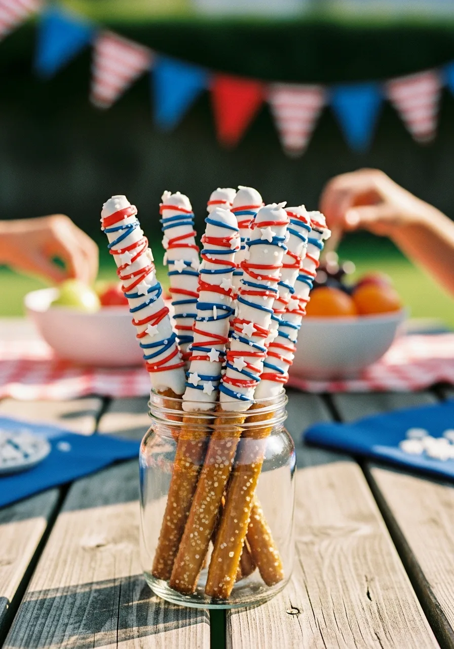 33. Patriotic Pretzel Rods